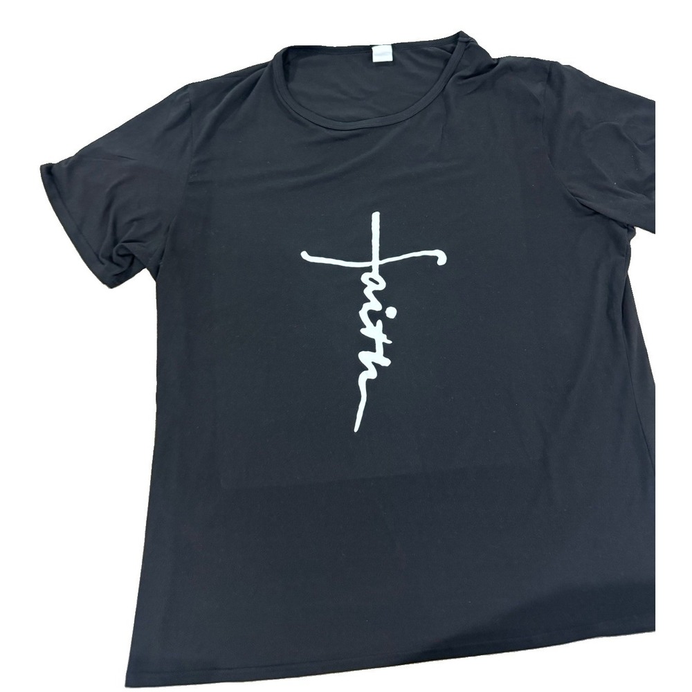 Faith Cross Graphic T-Shirt Women's 5XL Black Soft Stretchy Christian Tee Plus